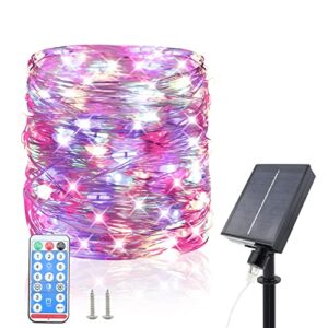 hexadrc outdoor solar string lights, 65.6 ft 200 led solar powered christmas decorative fairy lights with 8 modes, waterproof silver wire for thanksgiving patio yard trees party – colorful