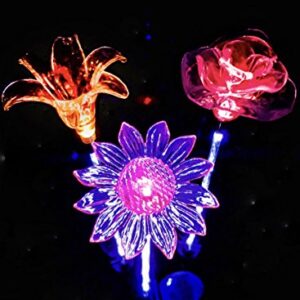 Outdoor Solar Garden Lights - Flower Stake Light with White LED Stake for Lawn Yard Landscape Patio Pathway Walkway - Color Changing Night Operated Waterproof Decoration Luces solares Lily Rose Daisy