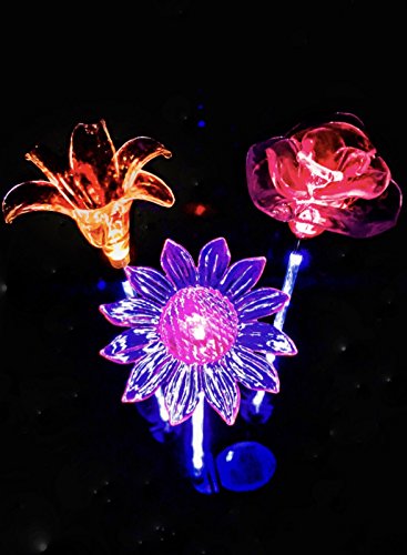 Outdoor Solar Garden Lights - Flower Stake Light with White LED Stake for Lawn Yard Landscape Patio Pathway Walkway - Color Changing Night Operated Waterproof Decoration Luces solares Lily Rose Daisy