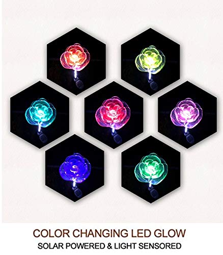 Outdoor Solar Garden Lights - Flower Stake Light with White LED Stake for Lawn Yard Landscape Patio Pathway Walkway - Color Changing Night Operated Waterproof Decoration Luces solares Lily Rose Daisy