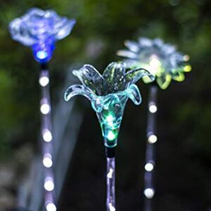 Outdoor Solar Garden Lights - Flower Stake Light with White LED Stake for Lawn Yard Landscape Patio Pathway Walkway - Color Changing Night Operated Waterproof Decoration Luces solares Lily Rose Daisy