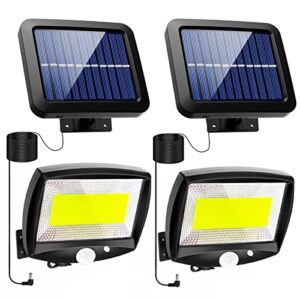 eyesgood solar outdoor lights waterproof 2 pack led solar powered flood lights with motion sensor dusk to dawn outdoor lighting with 16.4ft cable for outside yard porch garden patio path