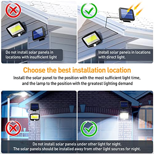 Eyesgood Solar Outdoor Lights Waterproof 2 Pack LED Solar Powered Flood Lights with Motion Sensor Dusk to Dawn Outdoor Lighting with 16.4Ft Cable for Outside Yard Porch Garden Patio Path