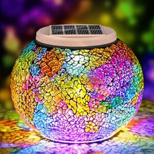 kiosbibi color changing mosaic solar light, waterproof crystal glass globe ball table light, led night light for patio garden party yard outdoor indoor decorations