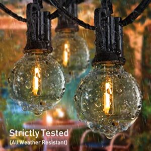 Brightown Solar String Lights Outdoor 58FT(48+10) with Remote Cable Ties and Hooks, G40 Patio Lights with 25 LED Shatterproof E12 Bulbs, 4 Light Modes, Dimmable Hanging Lights for Backyard Party Decor