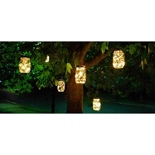 Solar Mason Jar Lights,4 Pack 30 Led Starry Star Fairy Firefly Jar Hanging Lantern Lights,for Outdoor Patio Garden Yard Mason Jar Wedding Table Decor Solar Lanterns Lights(Mason Jars/Hangers Included)