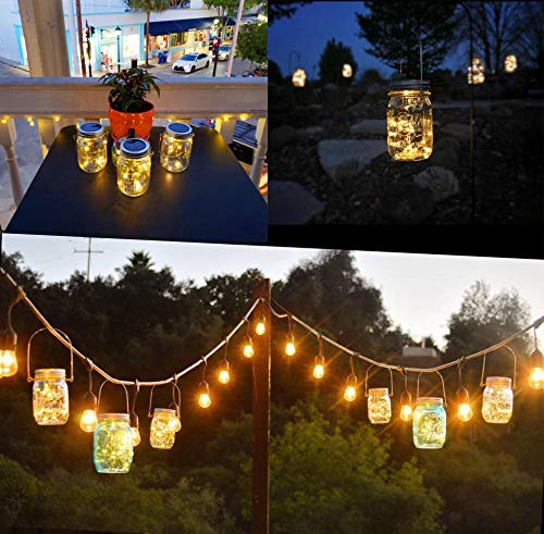 Solar Mason Jar Lights,4 Pack 30 Led Starry Star Fairy Firefly Jar Hanging Lantern Lights,for Outdoor Patio Garden Yard Mason Jar Wedding Table Decor Solar Lanterns Lights(Mason Jars/Hangers Included)