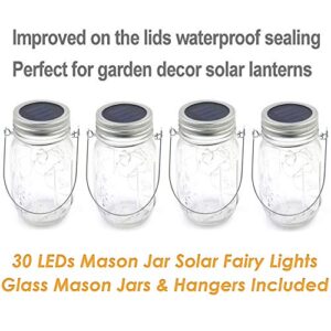 Solar Mason Jar Lights,4 Pack 30 Led Starry Star Fairy Firefly Jar Hanging Lantern Lights,for Outdoor Patio Garden Yard Mason Jar Wedding Table Decor Solar Lanterns Lights(Mason Jars/Hangers Included)