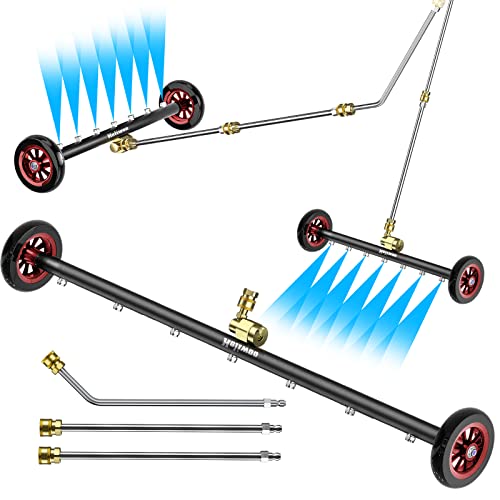 Heliwoo Undercarriage Pressure Washer Attachment, Upgrade 24 Inch Power Washer Water Broom with 7 Nozzles, Dual-Function Underbody Car Wash Surface Cleaner with 3 Pieces Extension Wand- 4000PSI