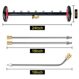 Heliwoo Undercarriage Pressure Washer Attachment, Upgrade 24 Inch Power Washer Water Broom with 7 Nozzles, Dual-Function Underbody Car Wash Surface Cleaner with 3 Pieces Extension Wand- 4000PSI