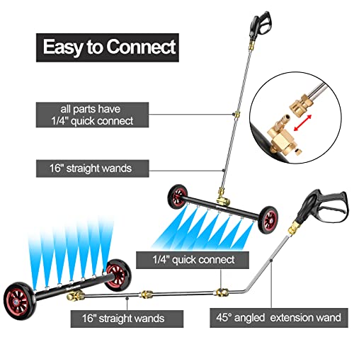 Heliwoo Undercarriage Pressure Washer Attachment, Upgrade 24 Inch Power Washer Water Broom with 7 Nozzles, Dual-Function Underbody Car Wash Surface Cleaner with 3 Pieces Extension Wand- 4000PSI