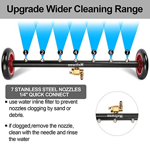 Heliwoo Undercarriage Pressure Washer Attachment, Upgrade 24 Inch Power Washer Water Broom with 7 Nozzles, Dual-Function Underbody Car Wash Surface Cleaner with 3 Pieces Extension Wand- 4000PSI