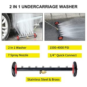 Heliwoo Undercarriage Pressure Washer Attachment, Upgrade 24 Inch Power Washer Water Broom with 7 Nozzles, Dual-Function Underbody Car Wash Surface Cleaner with 3 Pieces Extension Wand- 4000PSI