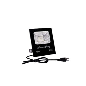 HANNAHONG 10W LED Flood Light with Plug,1000lm Super Bright Security Lights, IP66 Waterproof Outdoor Work Light, 6000K Daylight White Spotlight for Eave, Porch, Garage, Patio, Yard, Garden, Lawn