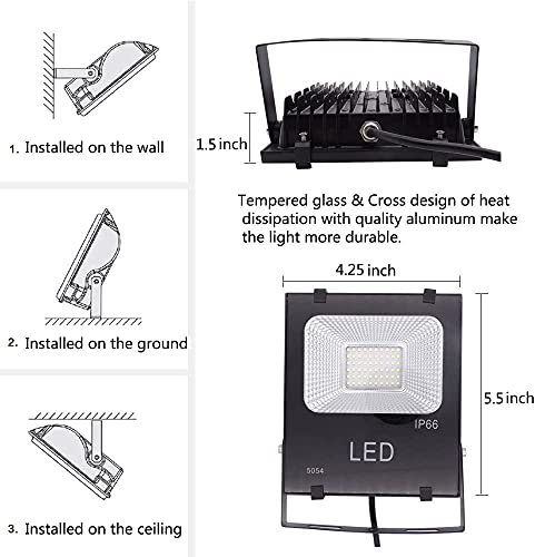 HANNAHONG 10W LED Flood Light with Plug,1000lm Super Bright Security Lights, IP66 Waterproof Outdoor Work Light, 6000K Daylight White Spotlight for Eave, Porch, Garage, Patio, Yard, Garden, Lawn