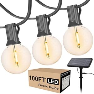 100 feet solar string lights outdoor patio lights solar powered waterproof g40 globe hanging lights with 50 led shatterproof bulbs for backyard balcony bistro garden solar patio light string lights