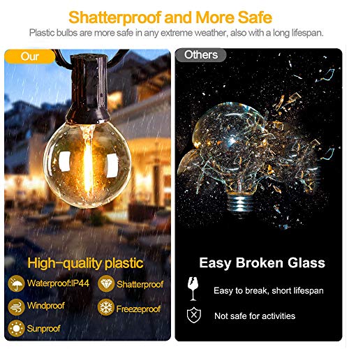 100 Feet Solar String Lights Outdoor Patio Lights Solar Powered Waterproof G40 Globe Hanging Lights with 50 LED Shatterproof Bulbs for Backyard Balcony Bistro Garden Solar Patio Light String Lights