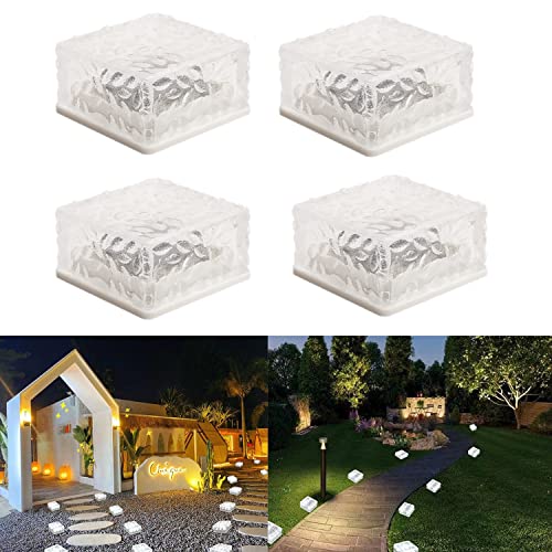 WAHZAUS Solar Ground Lights, 4” x 4” Square Garden Solar Lights Outdoor Waterproof, Solar Outdoor Lights for Garden Lawn Yard Walkway Patio Grounds Decorations.（4 Pack White）