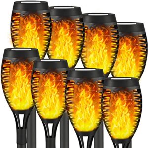 liveasy 8 pack solar outdoor lights, solar tiki torches lights with flickering flame for garden decorations, solar garden lights, waterproof led torches lights for outside patio yard porch decor