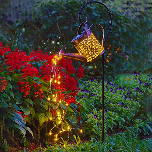 Solar Watering Can with Lights Decorative Garden Stake with Bright LED Waterproof for Solar Garden Decorations Metal Watering Can Solar Lights Stake Outdoor Decorations