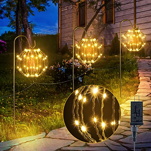 Hiboom Globe Pathway Sphere Ball Light, 3 Sphere Ball 8 Modes 180 Fairy LED Plug in Walkway Light Ball, IP68 Waterproof Light, Christmas Sphere Ball Light for Patio Yard Sideway Path Driveway Garden