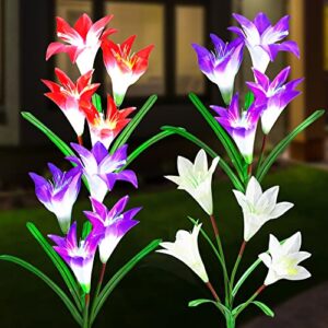 gigalumi mother’s day gifts, solar outdoor flower lights, 4 pack waterproof solar garden light, color-changing outdoor light, solar lily flower, unique gifts for dear mother from daughter, son