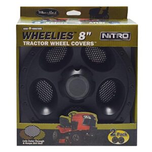good vibrations wheelies nitro series – riding lawn mower tractor & golf cart wheel covers – snap fit to the rim – 8 inch diameter (black) / 2pk
