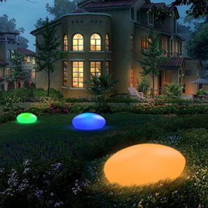 blibly solar garden lights outdoor glow cobblestone shape lamp garden decor light-white & rgb lights waterproof landscape night lights for lawn/patio/path