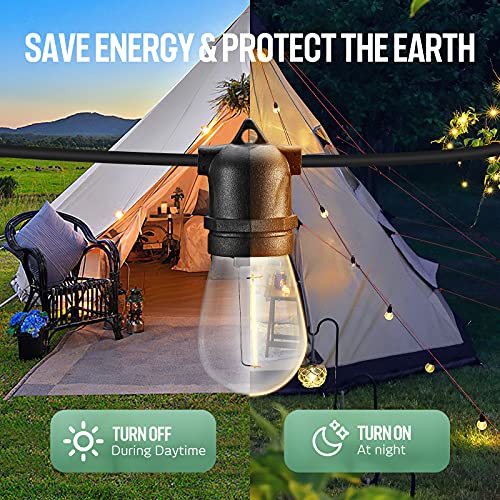 VENUSOP Outdoor String Lights - 48FT Solar String Lights with 15 Bulbs, Commercial Hanging LED Patio Lights with 4 Lighting Modes, S14 Waterproof Solar Outdoor for Backyard Decor, Deck, Garden, Party