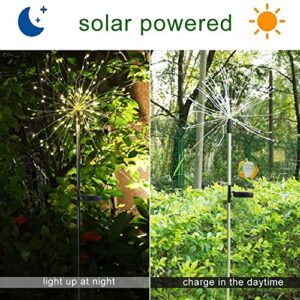 2 Pack Solar Garden Lights, 120 LED Solar Firework Lights Outdoor, Decorative Stake String Lights for Walkway Backyard Pathway Patio Christmas Wedding Party (2, Warm White)