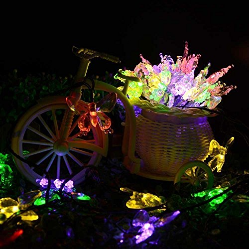 WONFAST Solar String Lights, Waterproof 16ft 20LED Butterfly Christmas Fairy Lights Decorative Lighting for Home Party Wedding Patio Garden Porch Balcony (Multicolor)