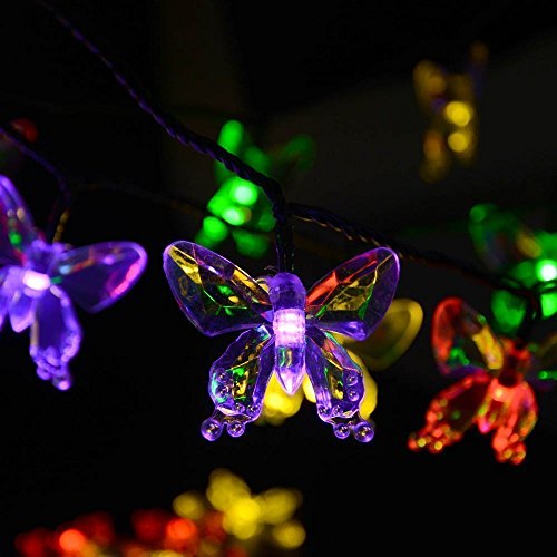 WONFAST Solar String Lights, Waterproof 16ft 20LED Butterfly Christmas Fairy Lights Decorative Lighting for Home Party Wedding Patio Garden Porch Balcony (Multicolor)