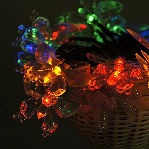 WONFAST Solar String Lights, Waterproof 16ft 20LED Butterfly Christmas Fairy Lights Decorative Lighting for Home Party Wedding Patio Garden Porch Balcony (Multicolor)