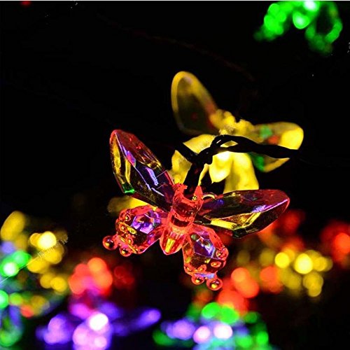 WONFAST Solar String Lights, Waterproof 16ft 20LED Butterfly Christmas Fairy Lights Decorative Lighting for Home Party Wedding Patio Garden Porch Balcony (Multicolor)