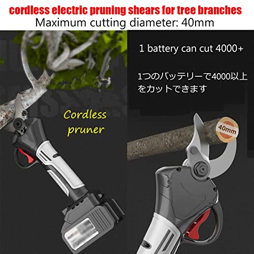 Electric Pruner Professional Pruning Shears 2 Blade 150w 21V 10Ah Built-in Lithium Battery Max Cutting Diameter 2/2.4inch 6-8 Working Hours for All Kinds of Gardens (Color : Battery x2, Size : 6cm)