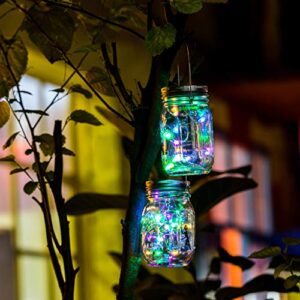 VOOKRY 6 Pack Solar Mason Jar Lid Lights(6 Handle/2 Fairy Sticker Included), 30 Led String Fairy Lights, Decor Idea for Mason Jar,Patio Garden Solar Fairy Lanterns Table Lights Multicolor (No Jars)