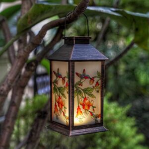 1 Dragonfly Lantern&1 Hummingbird Lantern, Solar Lanterns Outdoor Hanging Solar Lights Decorative for Garden Patio Porch and Tabletop Decorations.