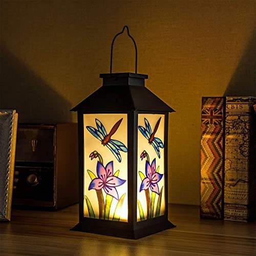 1 Dragonfly Lantern&1 Hummingbird Lantern, Solar Lanterns Outdoor Hanging Solar Lights Decorative for Garden Patio Porch and Tabletop Decorations.