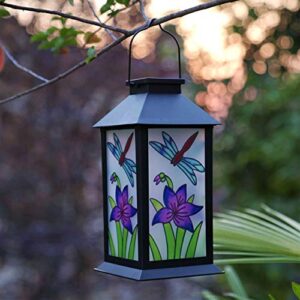 1 Dragonfly Lantern&1 Hummingbird Lantern, Solar Lanterns Outdoor Hanging Solar Lights Decorative for Garden Patio Porch and Tabletop Decorations.
