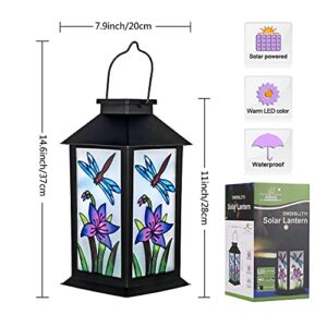 1 Dragonfly Lantern&1 Hummingbird Lantern, Solar Lanterns Outdoor Hanging Solar Lights Decorative for Garden Patio Porch and Tabletop Decorations.