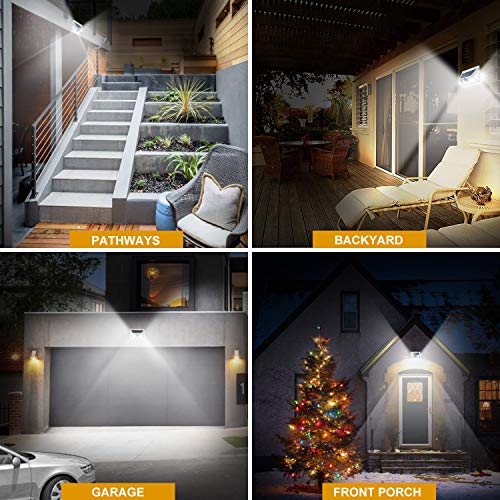 JUSLIT Solar Lights Outdoor, 74 COB LEDs Motion Sensor Light, 2 Modes Wireless Security Wall Lighting W/ 270° Wide Angle, IP65 Waterproof for Front Door, Yard, Garage, Garden, Deck, Porch (4PK)