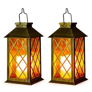 solar lanterns outdoor waterproof decor – oxyled 2 pack 12 inch retro lantern with hanging handle flickering flameless candle mission lights for garden patio yard table fence porch