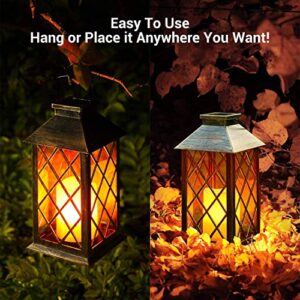 Solar Lanterns Outdoor Waterproof Decor - OxyLED 2 Pack 12 Inch Retro Lantern with Hanging Handle Flickering Flameless Candle Mission Lights for Garden Patio Yard Table Fence Porch