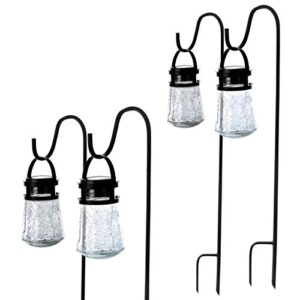 home zone security black outdoor solar pathway light – warm 3000k crackle glass path lights for walkway, yard, & garden no wiring (4 pack)