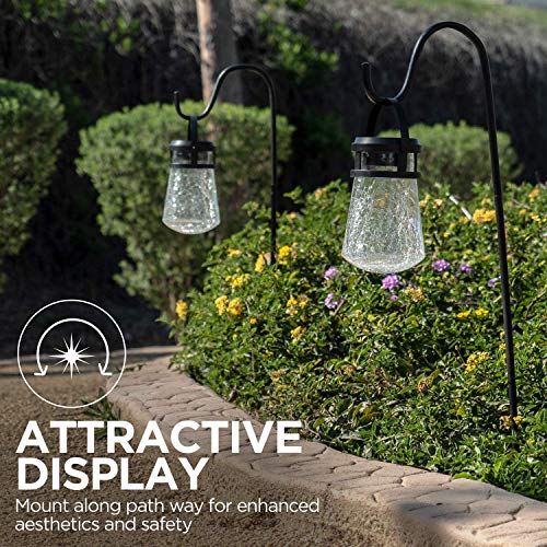 Home Zone Security Black Outdoor Solar Pathway Light - Warm 3000K Crackle Glass Path Lights for Walkway, Yard, & Garden No Wiring (4 Pack)