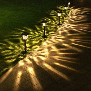 BEAU JARDIN 8 Pack Glass Solar Lights Pathway Landscape Outdoor Garden Waterproof Warm White LED Stainless Steeel Bright Sun Powered Lighting for Yard Path Patio Walkway Stakes Pattern Black BG403