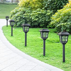 BEAU JARDIN 8 Pack Glass Solar Lights Pathway Landscape Outdoor Garden Waterproof Warm White LED Stainless Steeel Bright Sun Powered Lighting for Yard Path Patio Walkway Stakes Pattern Black BG403