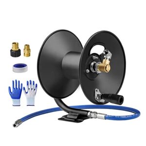 mekoh pressure washer hose reel 50ft, 4000 psi heavy duty power washer hose reel wall mounted, metal hose reel hand crank, outdoor hose reel for air/liquid/water use
