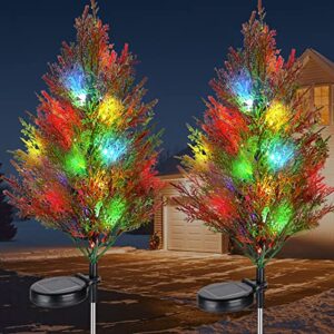cosyonall outdoor solar garden valentine’s day decorations yard, 2 pack waterproof solar christmas tree lights with 12 leds flowers light for pathway yard patio and lawn decoration