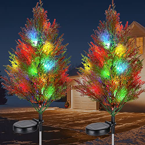 COSYONALL Outdoor Solar Garden Valentine's Day Decorations Yard, 2 Pack Waterproof Solar Christmas Tree Lights with 12 LEDs Flowers Light for Pathway Yard Patio and Lawn Decoration